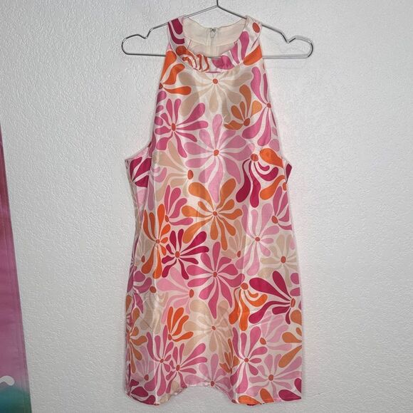 NWT Hutch Jones Halter Mini Dress |Anthropologie Power Flower Pink Large - Picture 2 of 14